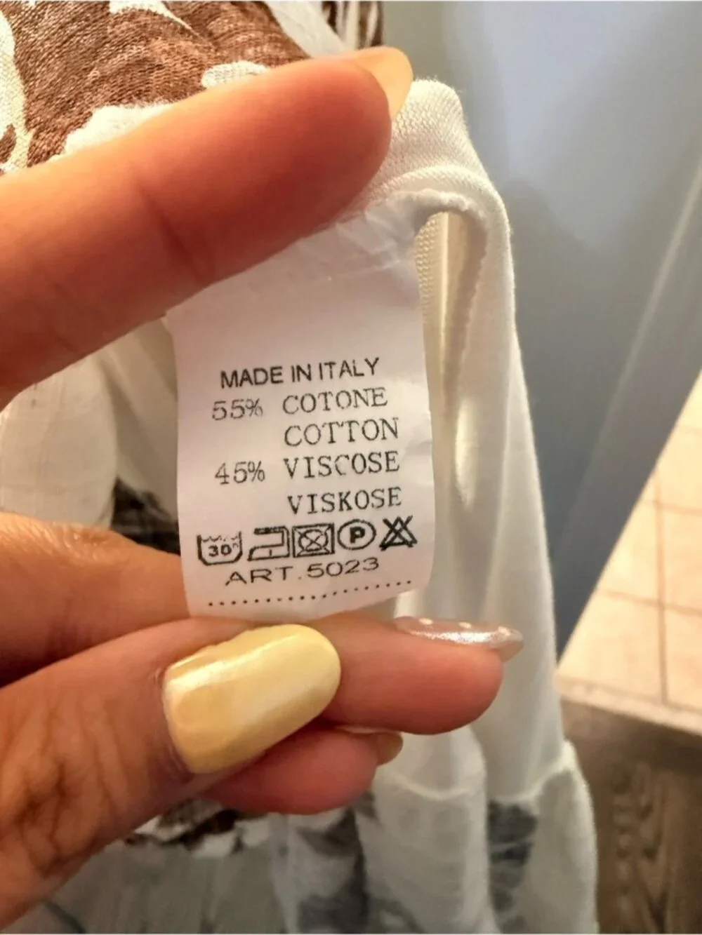 Made in Italy Cotton V-Neck Floral Tiered Midi Dress in Cream and Brown